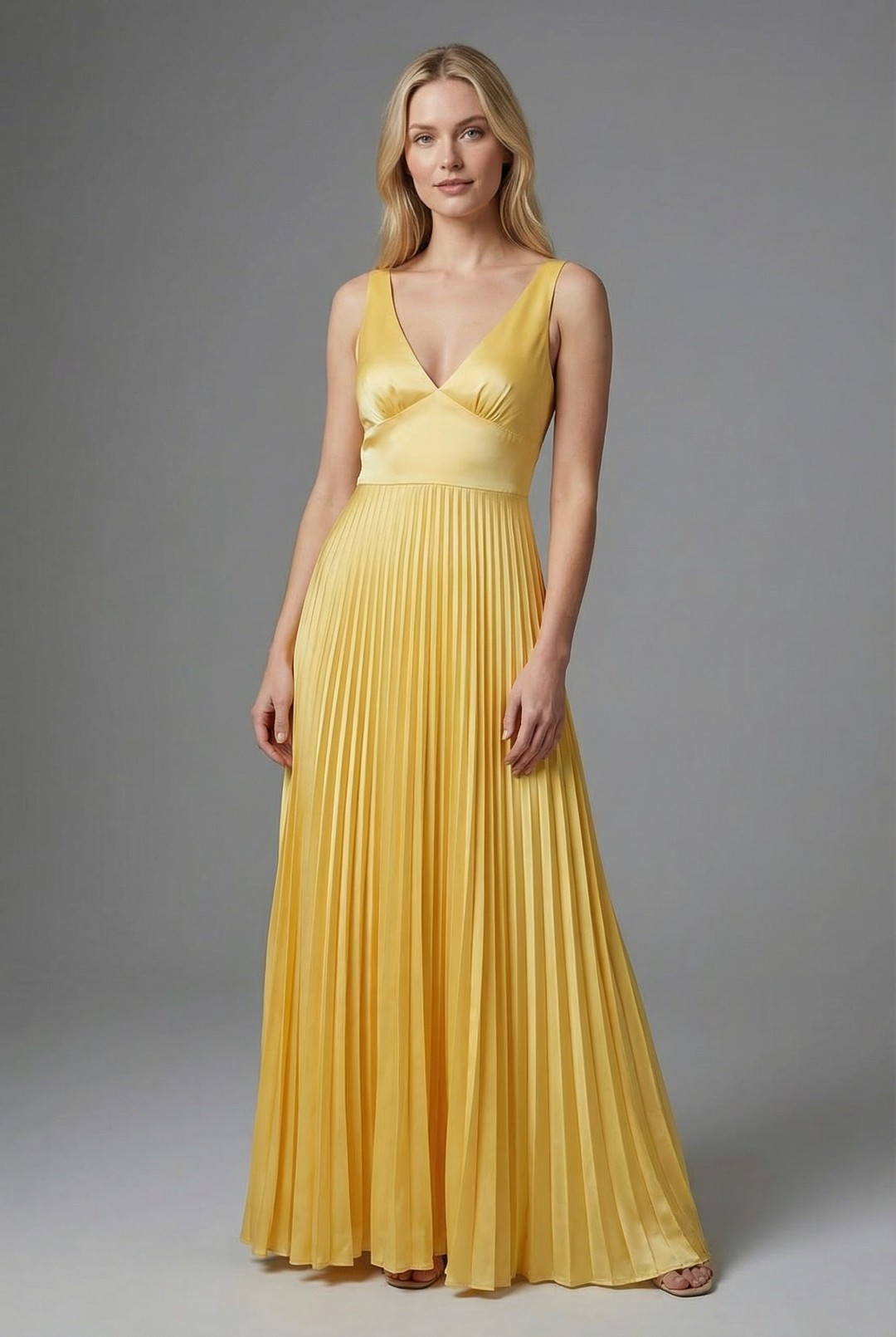 Brigita | Sunny Yellow Pleated Maxi Dress