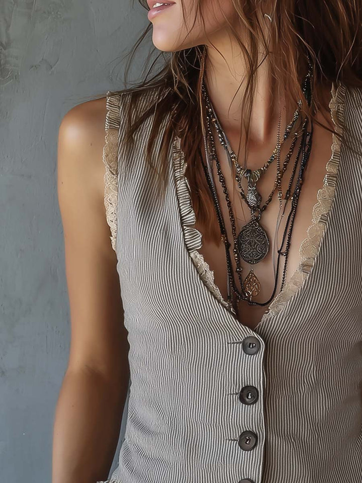 Retro Lace Striped Gilet