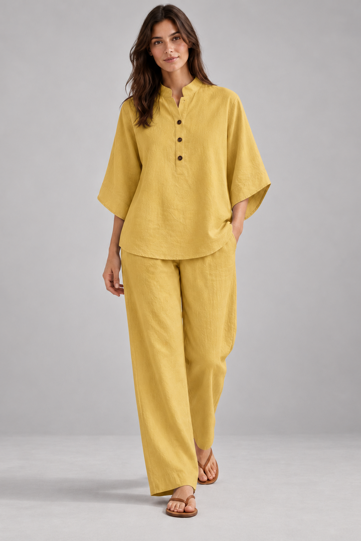 Tereza | Linen-Cotton Batwing Sleeve Two-Piece Set