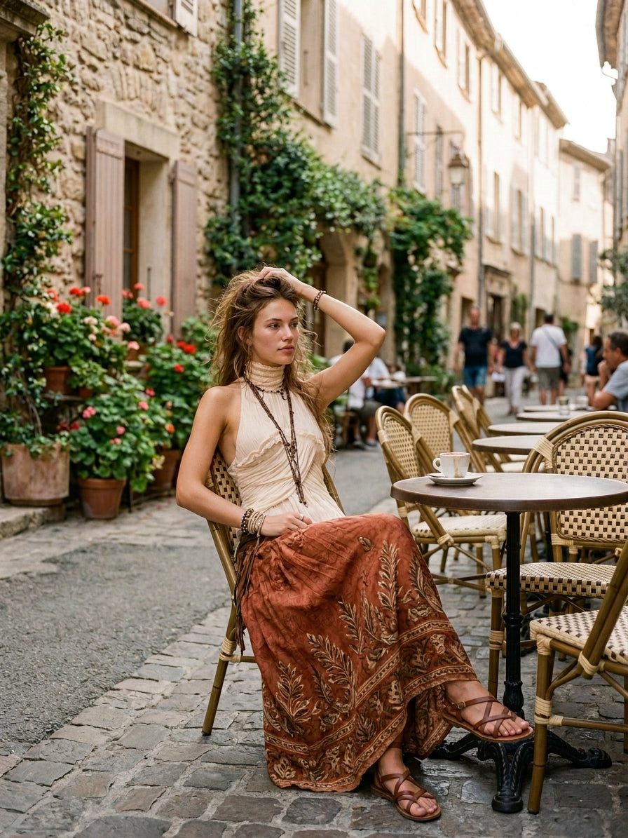 Pleated Boho Blouse with a Charming Smile Neckline