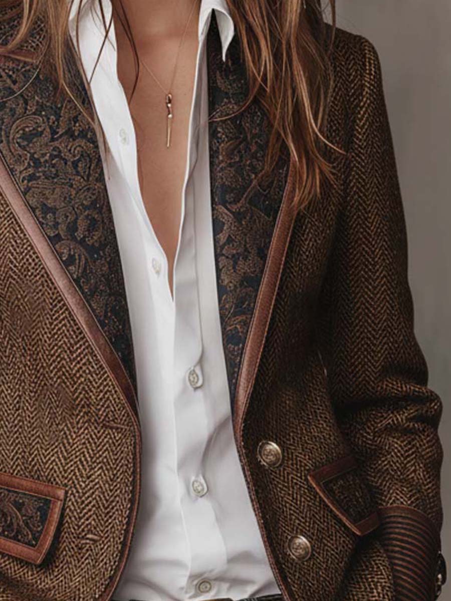 Hollis Chevron Patterned Blazer with Panel Detail