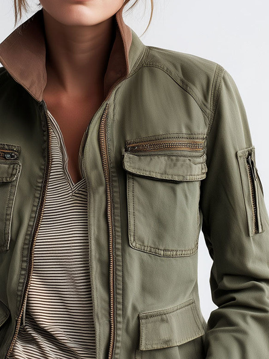 Olive Utility Pocket Cargo Jacket