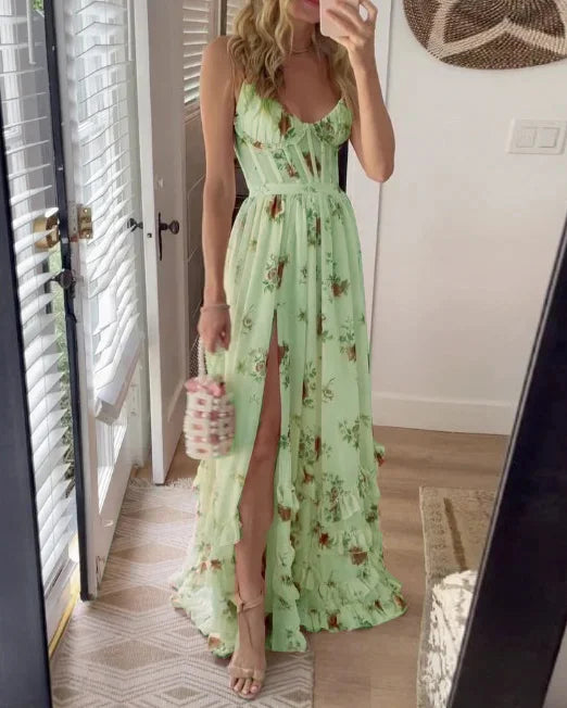 Paola | Romantic Floral Dress with V Neckline