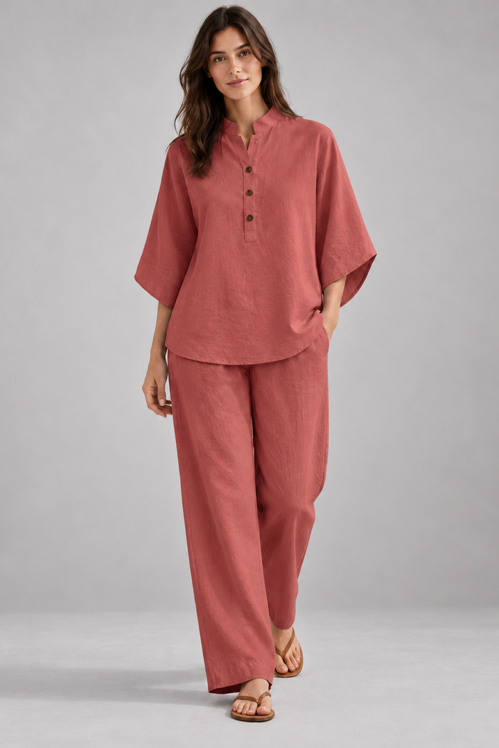 Tereza | Linen-Cotton Batwing Sleeve Two-Piece Set