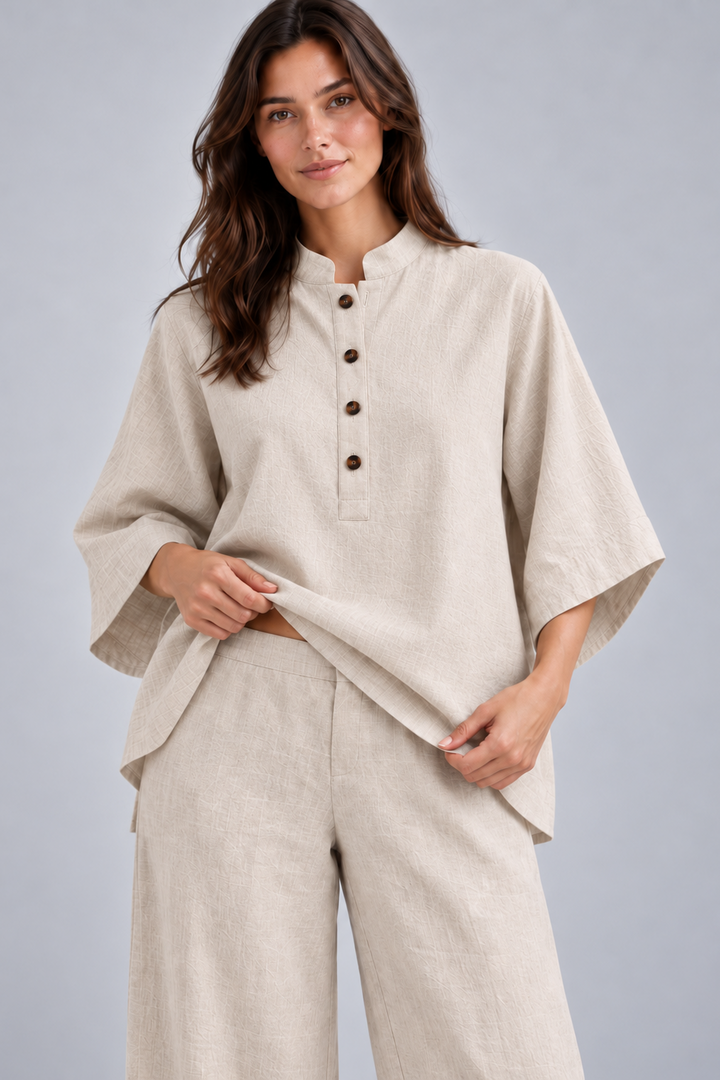 Tereza | Linen-Cotton Batwing Sleeve Two-Piece Set