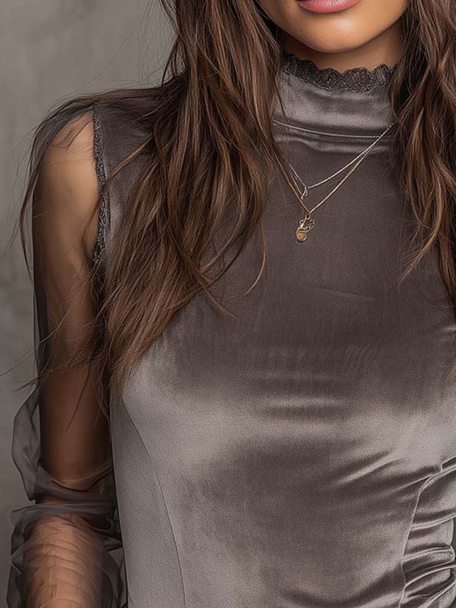 Graphite Grey High Neck Velvet Panel Mask