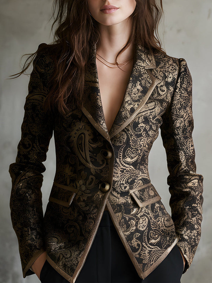 Elegant Paisley Jacquard Jacket with Twisted Collars for Timeless Sophistication
