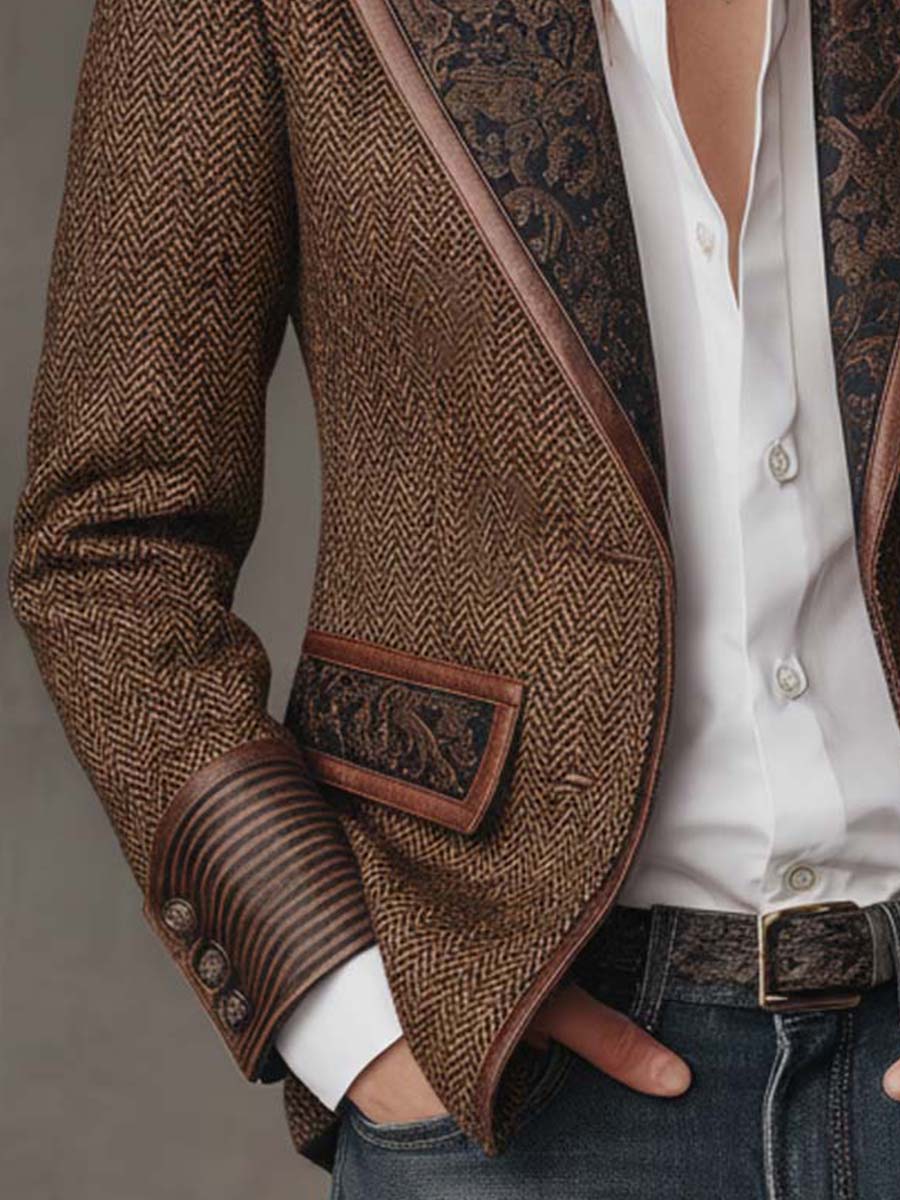 Hollis Chevron Patterned Blazer with Panel Detail
