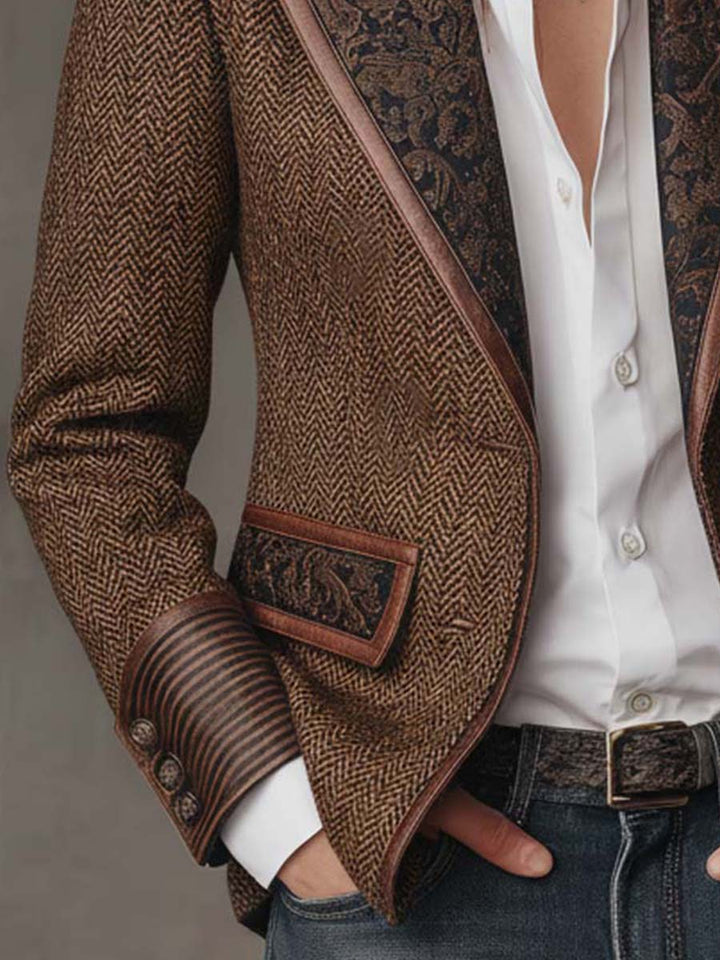 Hollis Chevron Patterned Blazer with Panel Detail