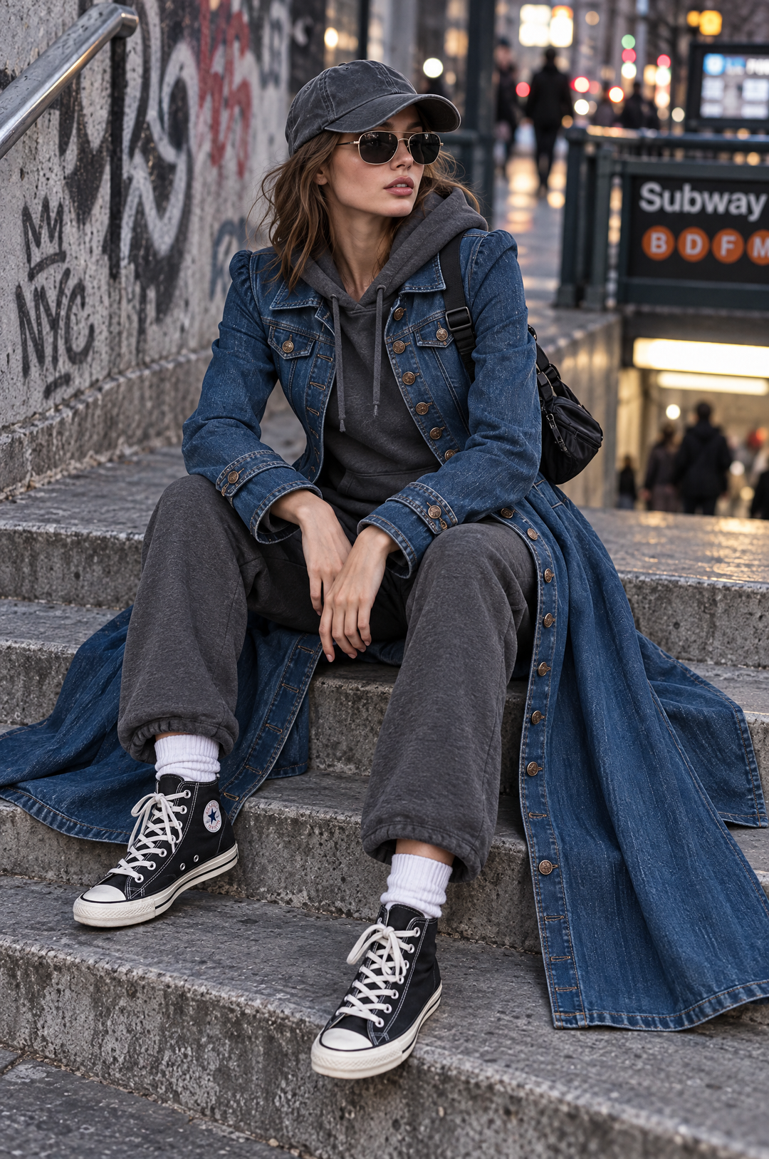 Vintage-Inspired Fitted Denim Coat with Single Button Closure