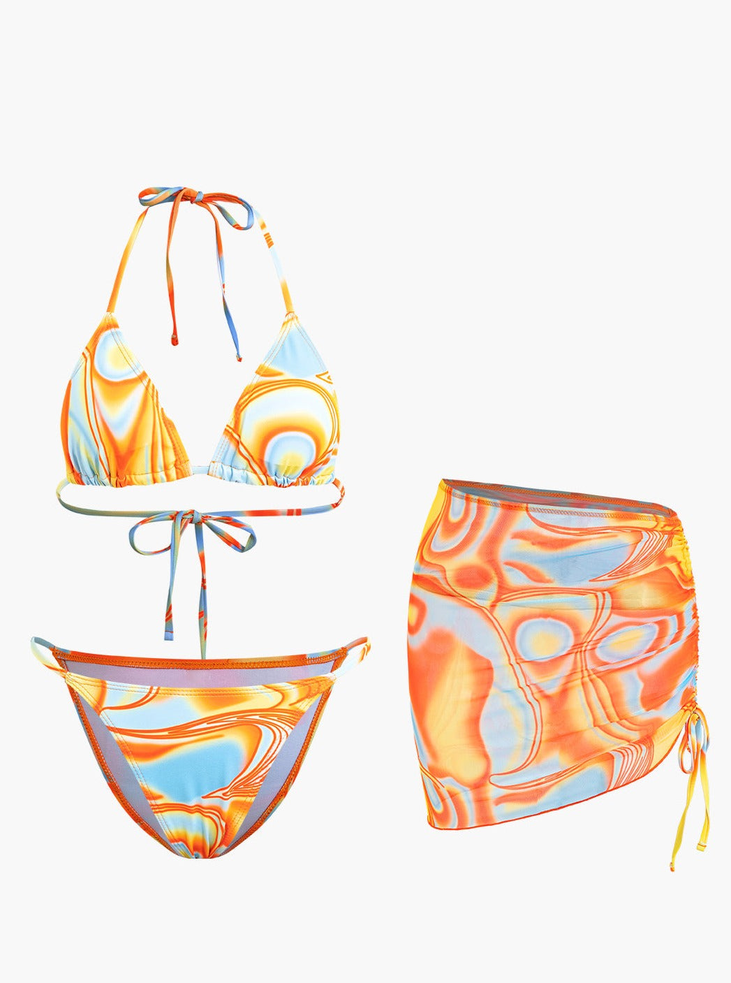 Halter Neck Swimsuit Set with Abstract Design - 3 Pieces