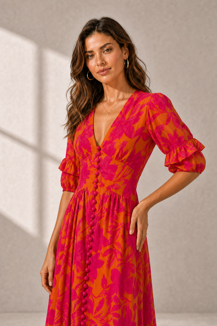 Ružena | Maxi Dress in Pink and Orange