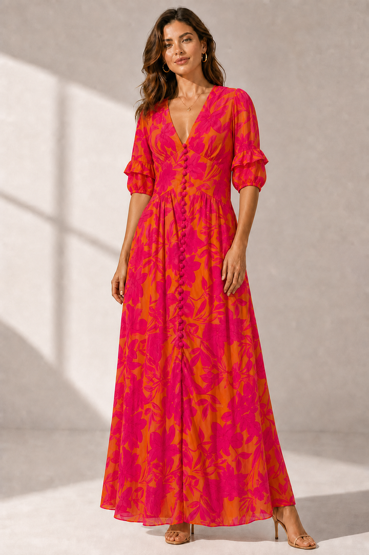 Ružena | Maxi Dress in Pink and Orange