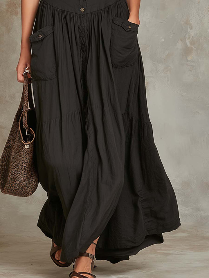 Vintage-Inspired Long Dress Featuring Pockets