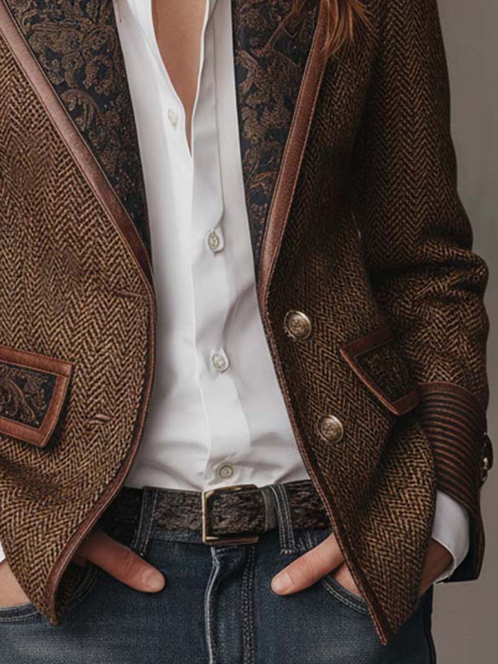 Hollis Chevron Patterned Blazer with Panel Detail
