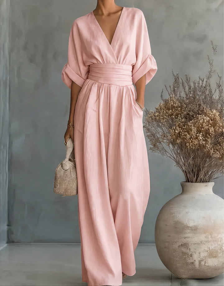 Daniella - Elegant top with V neckline and wide trousers
