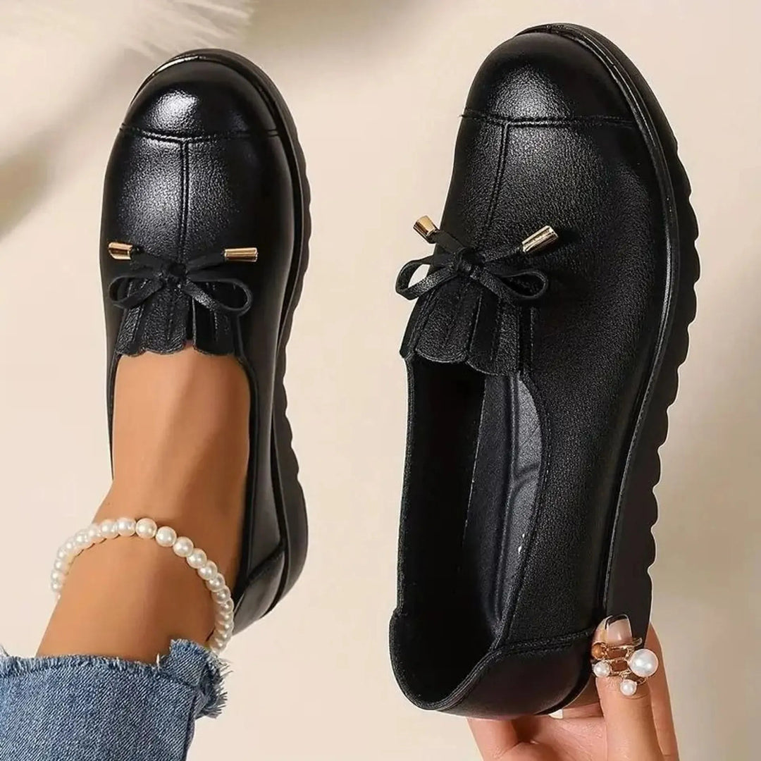 Platform Moccasins for Women with Decorative Bow