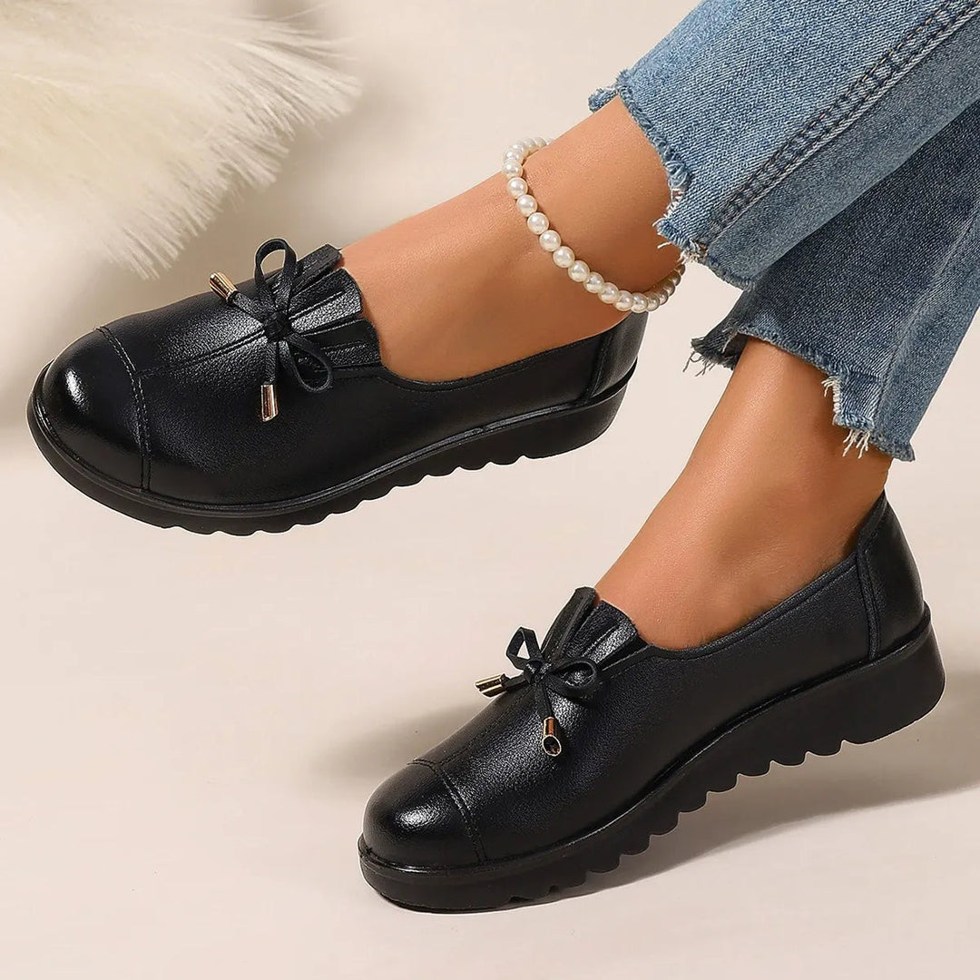 Platform Moccasins for Women with Decorative Bow