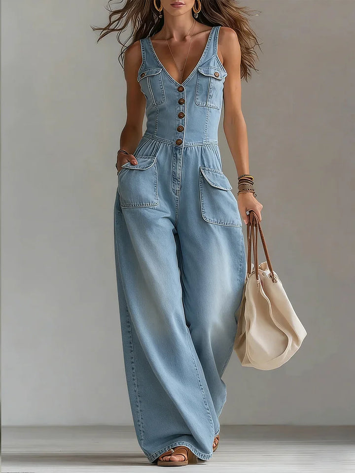 Sofia - Relaxed Fit Wide-Leg Denim Jumpsuit