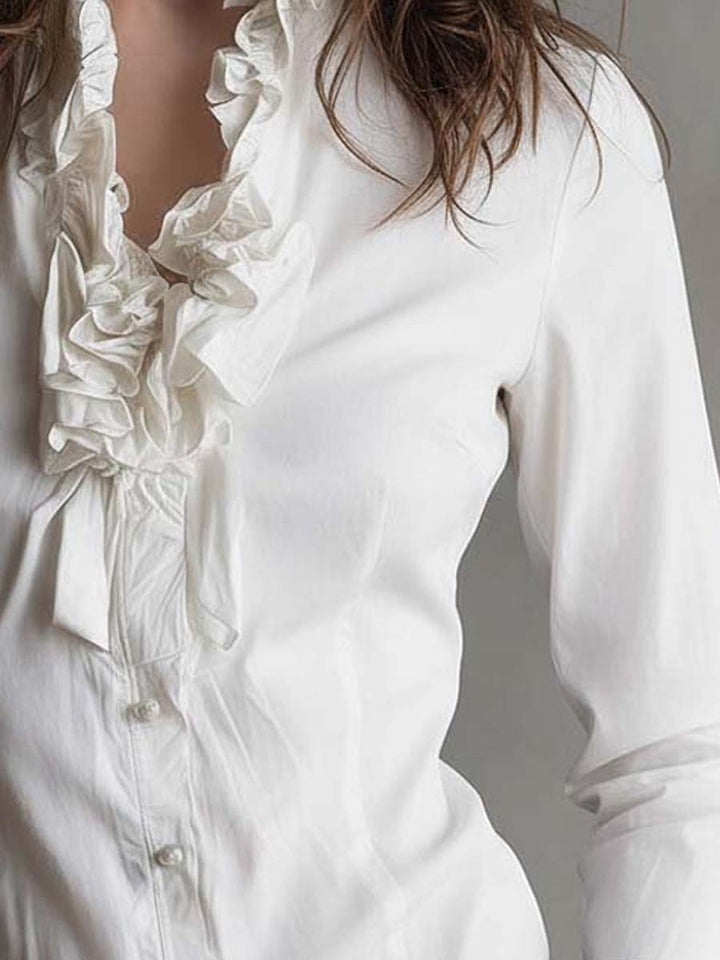 Vintage-Inspired White Blouse with Striped Accents