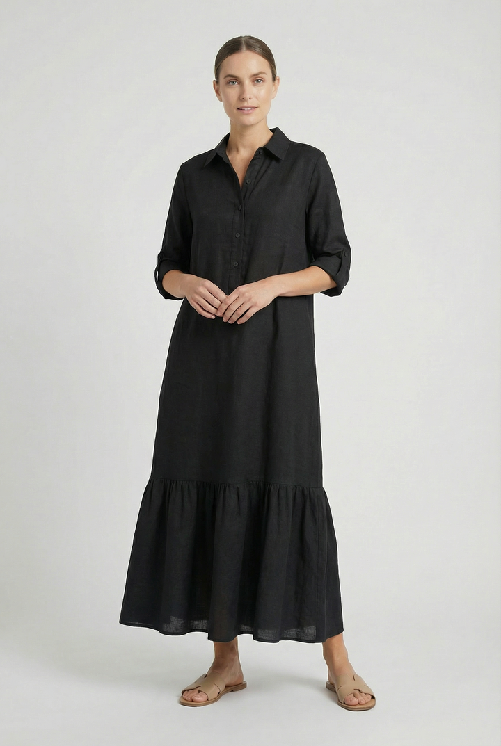 Nela | Elegant Black and White Floral Maxi Dress