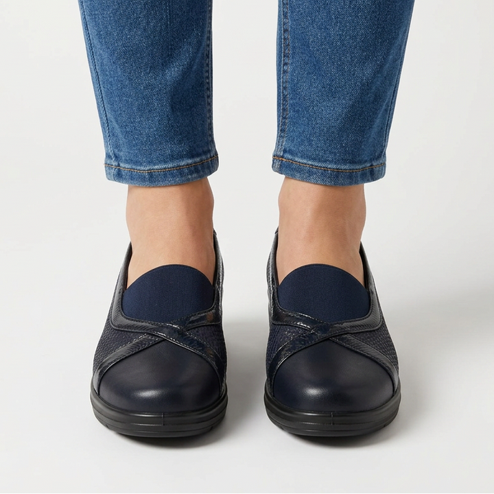 Elastic Band Moccasins with Glossy Accents