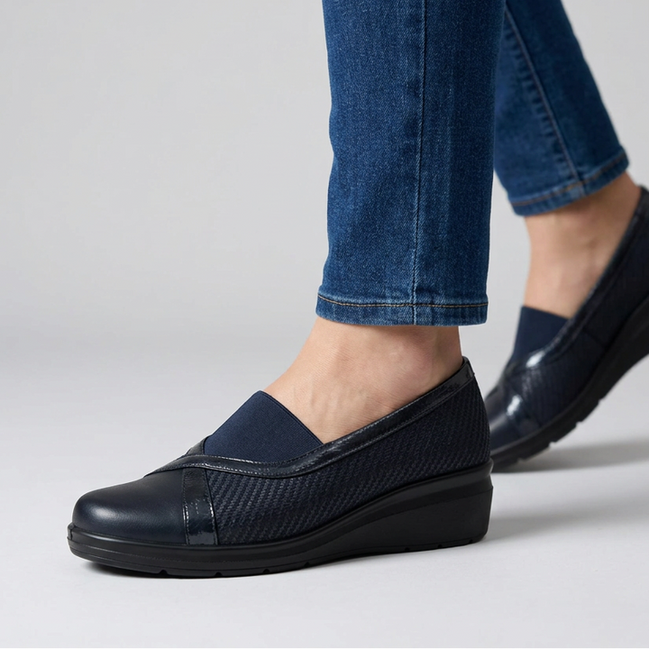 Elastic Band Moccasins with Glossy Accents