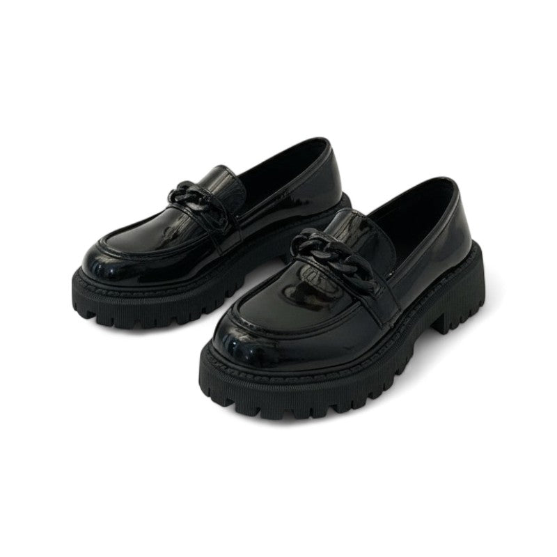Platform Moccasins with Lacquer Finish and Chain Detail