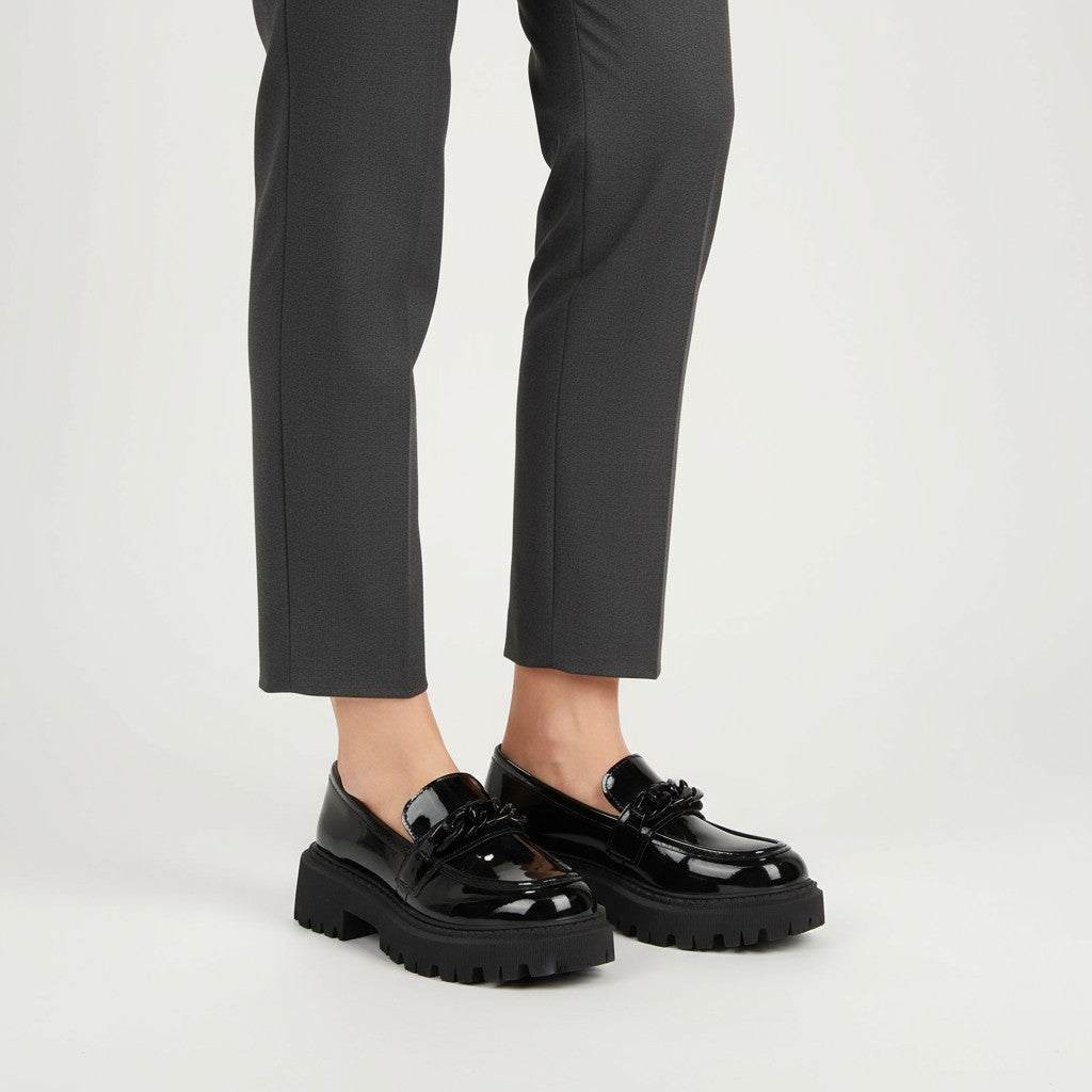 Platform Moccasins with Lacquer Finish and Chain Detail