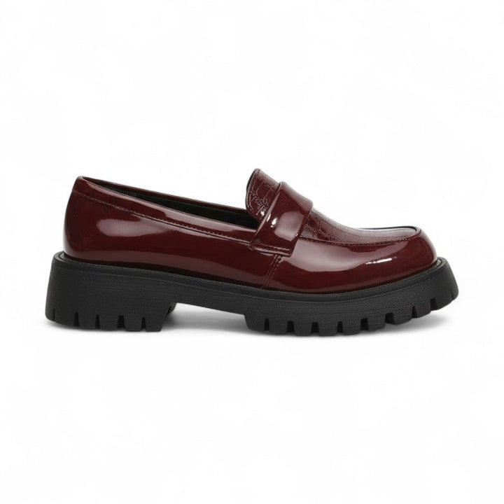 Crocodile-Effect Lacquered Loafers Available in Three Colors