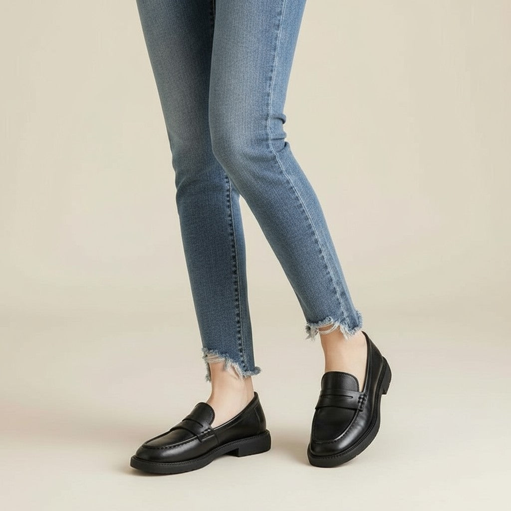 Soft Textured Black Low Moccasins