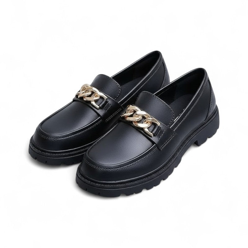 Gold Chain-Embellished Platform Loafers