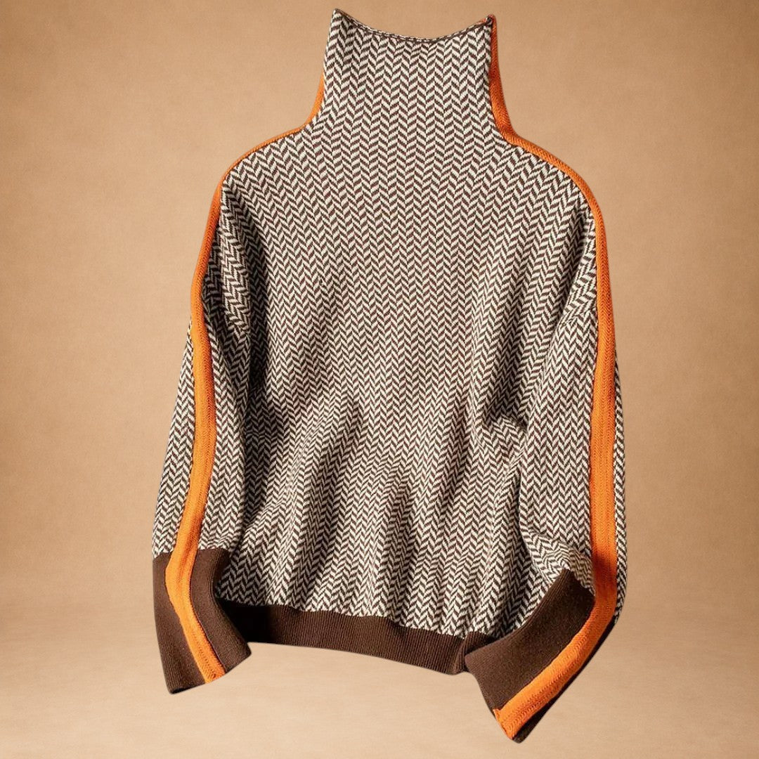 Aristoniki - Sweater with High Neck and Elegant Stripe Contrasts
