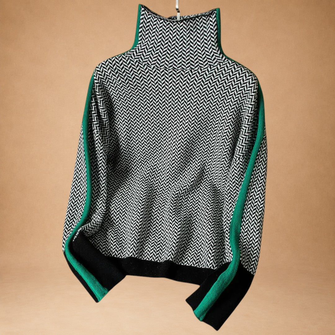Aristoniki - Sweater with High Neck and Elegant Stripe Contrasts