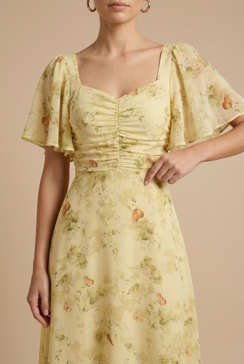 Rebeka | Floral Maxi Dress Featuring Square Neckline and Ruffled Sleeves