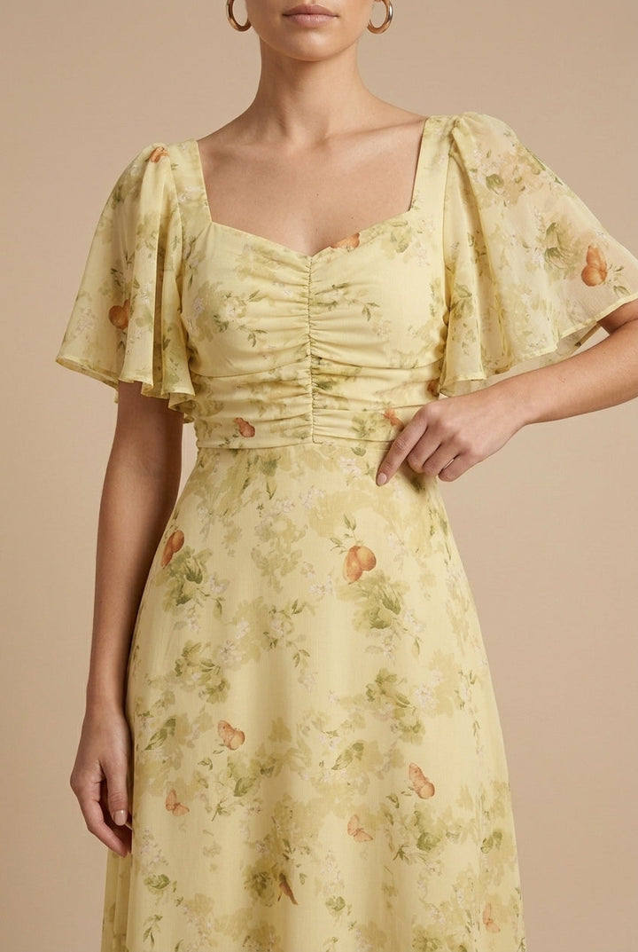 Rebeka | Floral Maxi Dress Featuring Square Neckline and Ruffled Sleeves