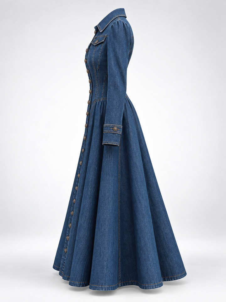 Vintage-Inspired Fitted Denim Coat with Single Button Closure