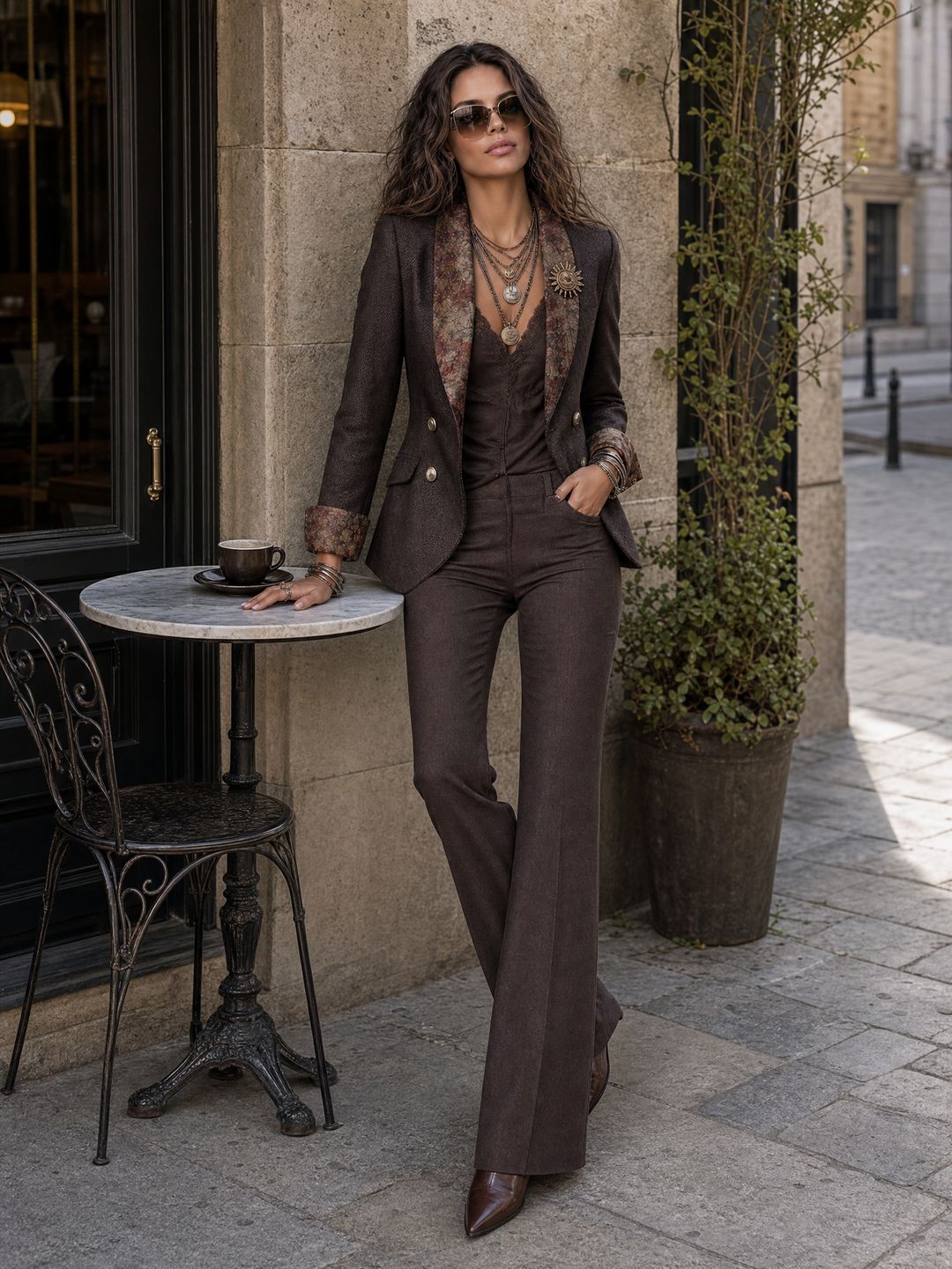 Vintage Herringbone Blazer with Floral Pattern