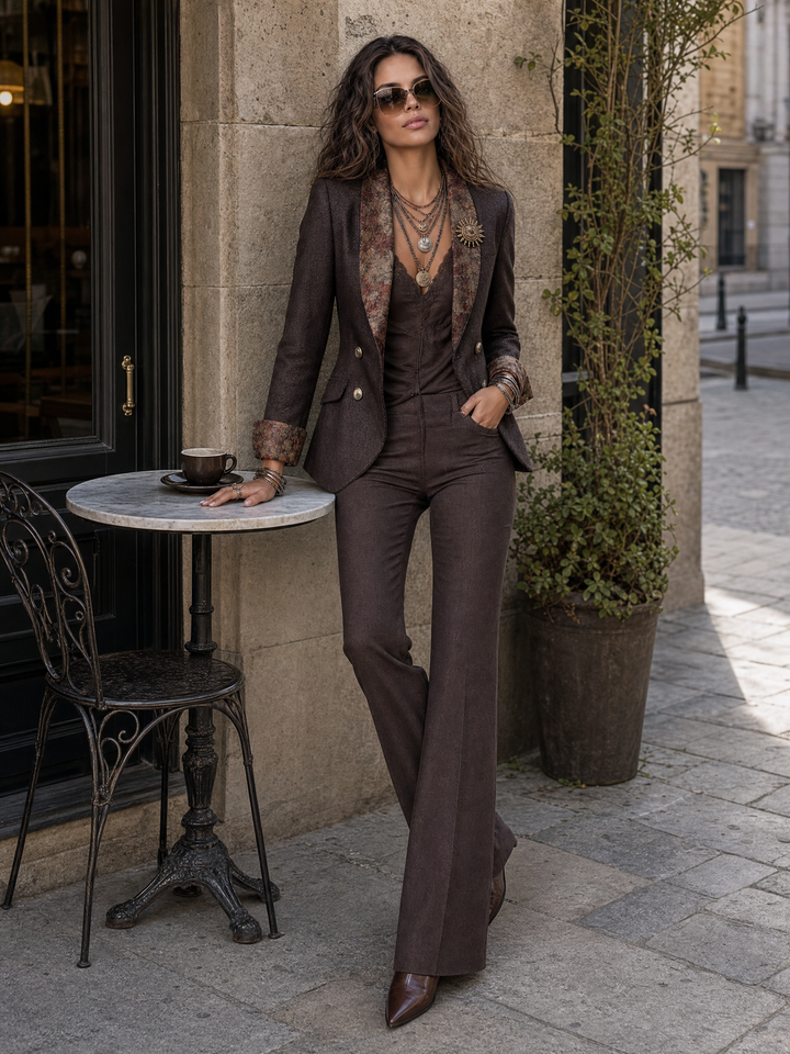 Vintage Herringbone Blazer with Floral Pattern