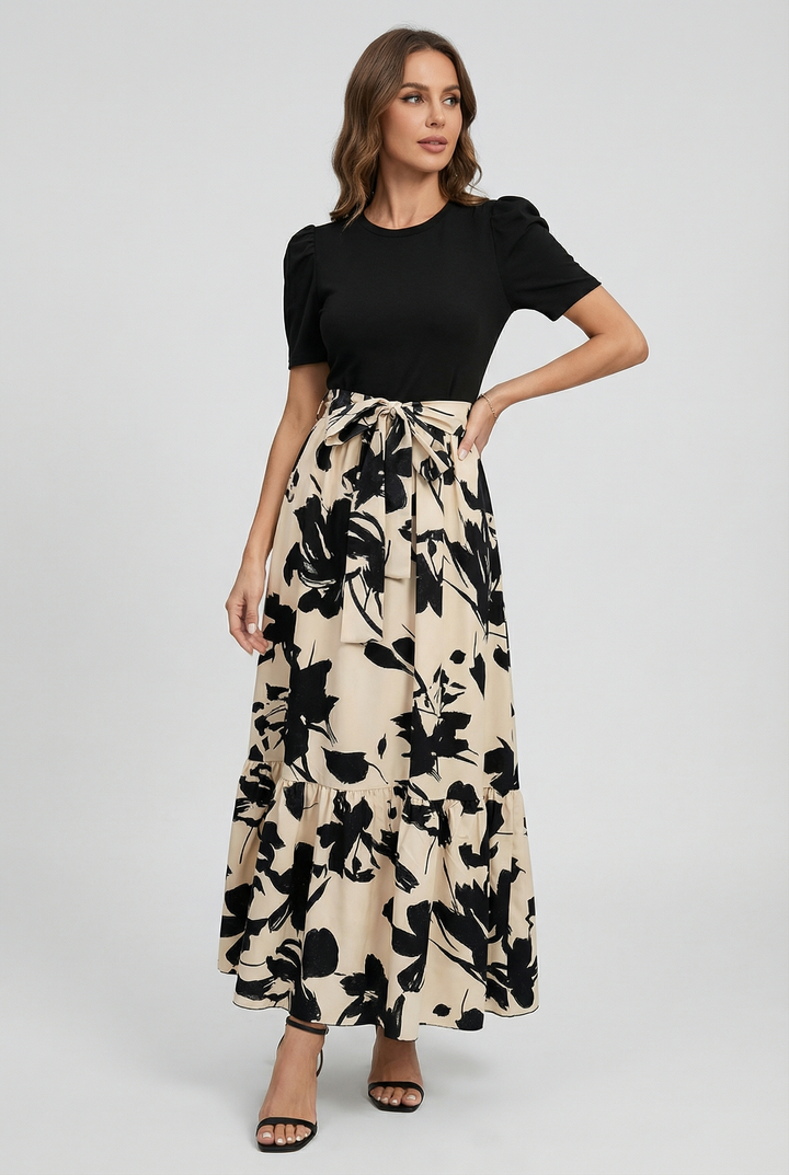 Edita | Elegant Maxi Dress with Stand-Up Collar for a Romantic Look