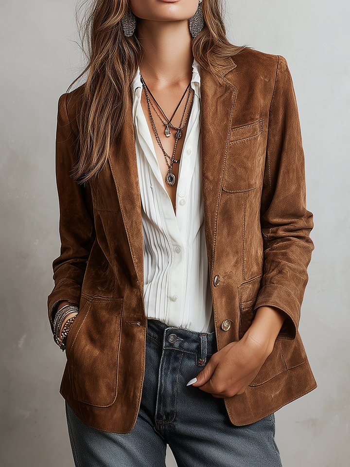 Vintage-Inspired Eco-Suede Jacket with Contrasting Stitch Details