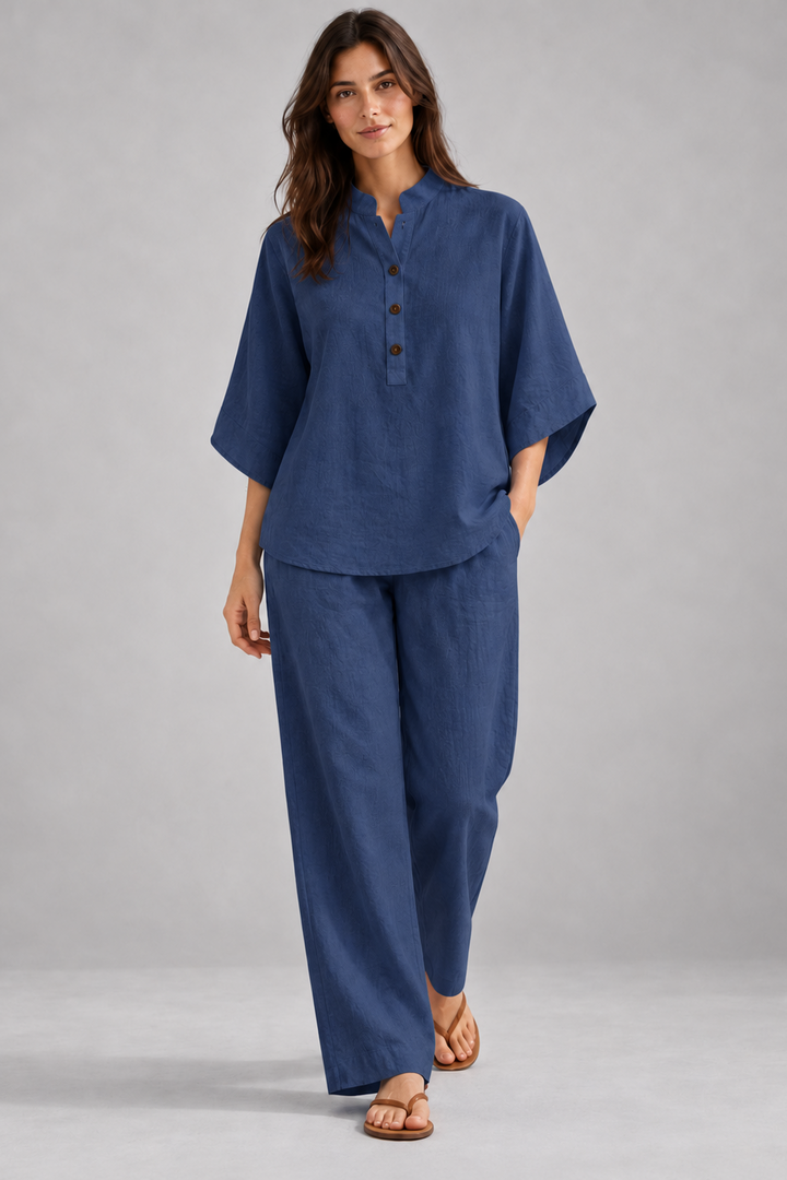 Tereza | Linen-Cotton Batwing Sleeve Two-Piece Set