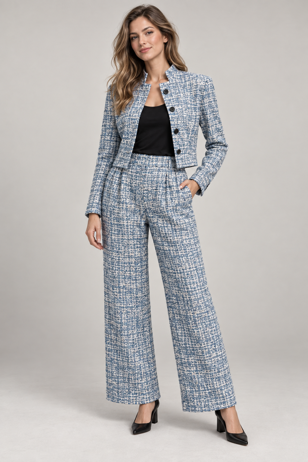 Chic Two-Piece Ensemble Featuring Flared Trousers