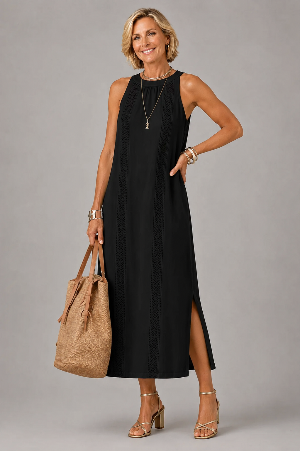Rozeta | Relaxed Midi Dress Featuring a Stand-Up Collar