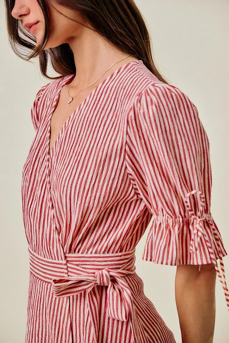 Rozália | Striped Midi Dress with Wrap Design