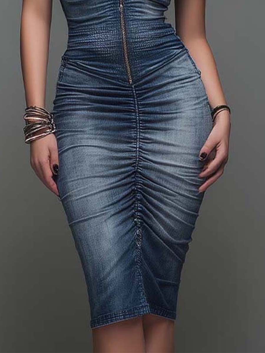 100% Cotton Midi Loose Dress with Zipper