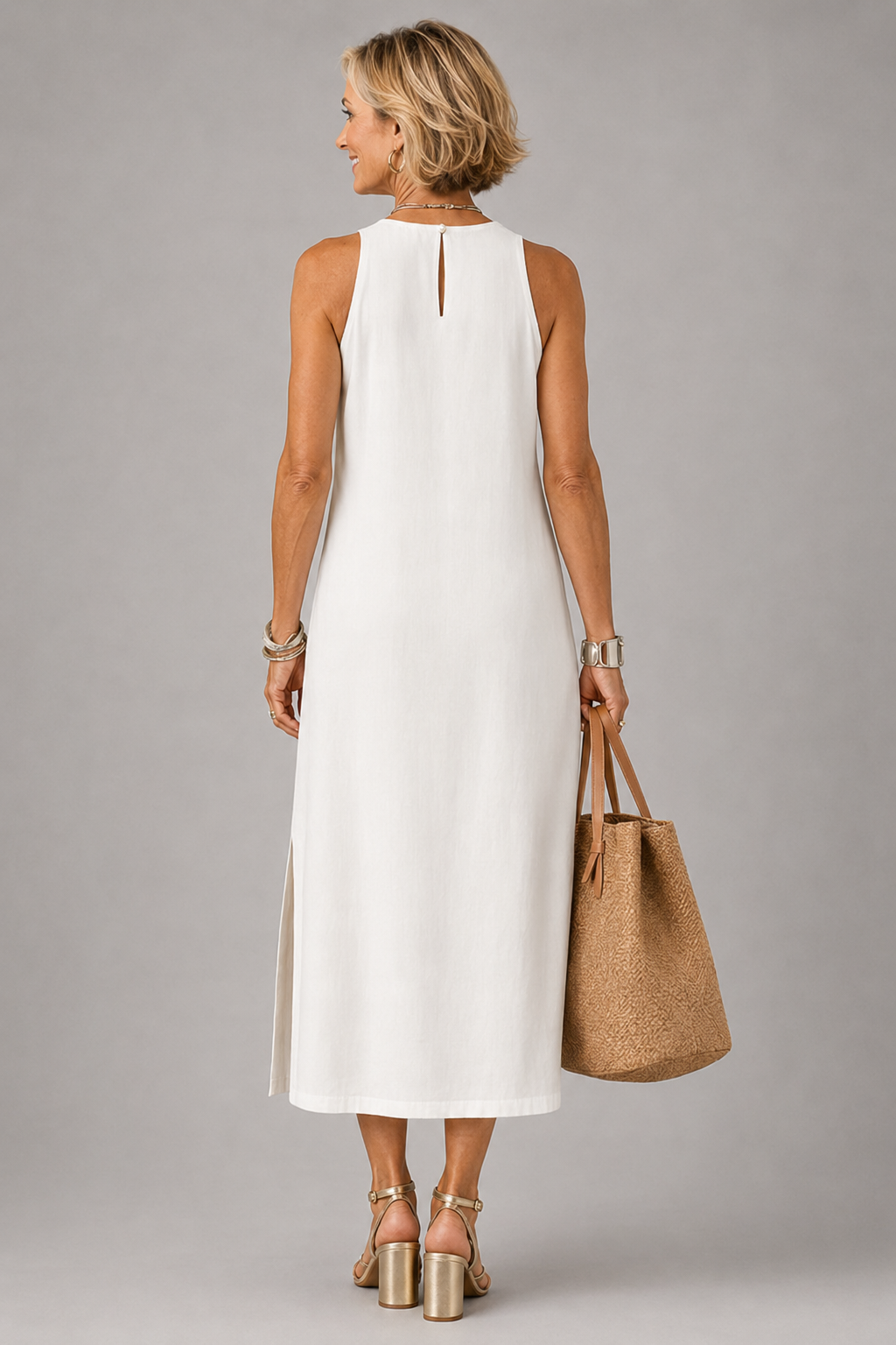 Rozeta | Relaxed Midi Dress Featuring a Stand-Up Collar