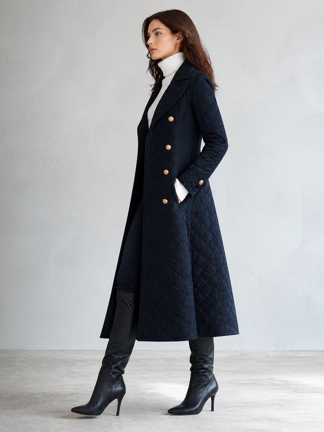 Vintage Bohemian Midnight Quilted Double-Breasted Duster Coat