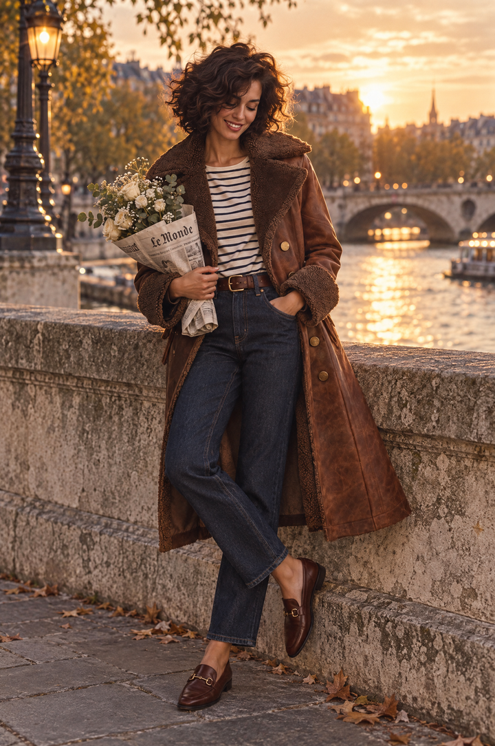 Women's Faux Fur-Lined Leather Coat