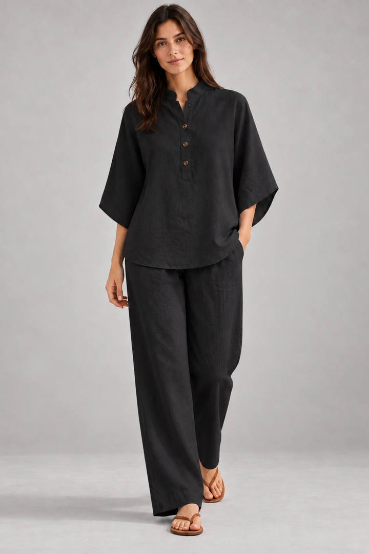 Tereza | Linen-Cotton Batwing Sleeve Two-Piece Set
